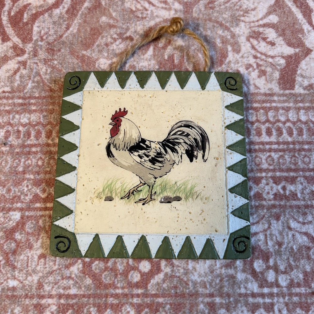 Chicken Checkerboard Stone Hanging Tile Trivet French Farmhouse Country cottage